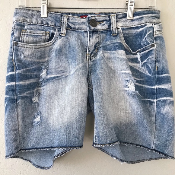 Red Rivet Pants - RED RIVET Whiskered Raw Hem Jean Denim Shorts 3